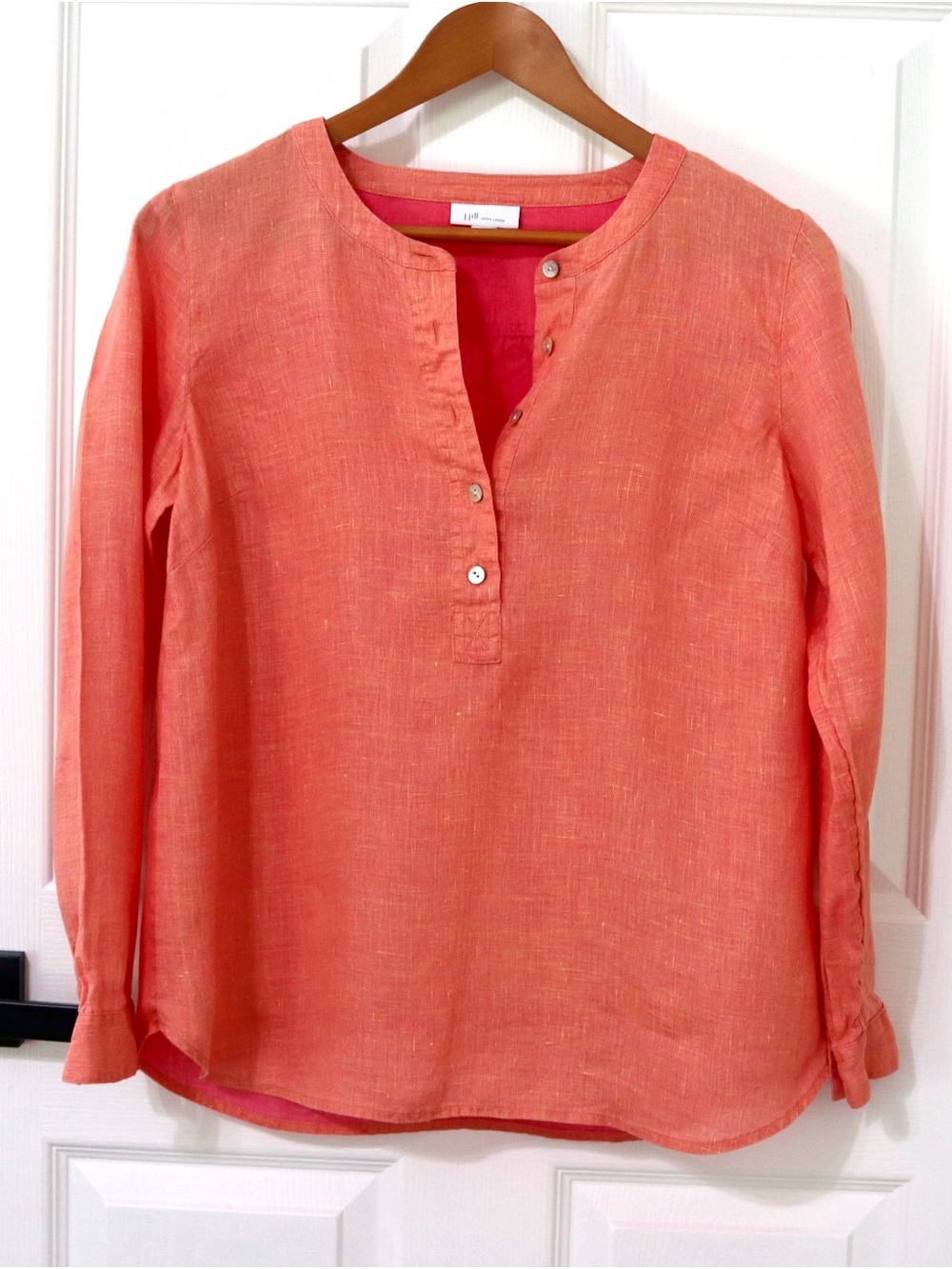 J. Jill Coral Linen long sleeve 3/4 button up Tunic, boho, summer, lightweight